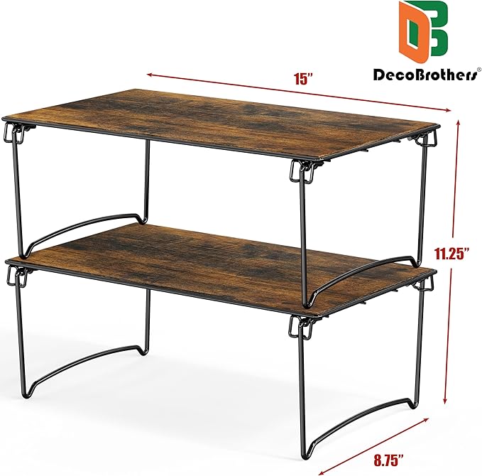 Deco Brothers Stackable Cabinet Shelf, 2 Pack, Rustic Brown-NeatNest