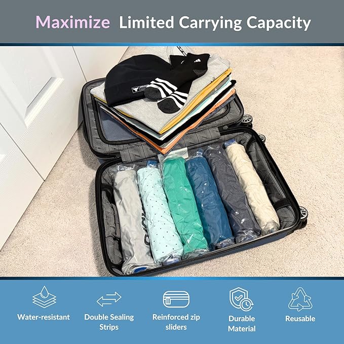 18 Pack Compression Bags for Travel, Roll Up Space Saver Bags for Clothes Storage, Compact Packing travel organizer for Luggage, Suitcase, Backpack, No Pump or Vacuum Needed-NeatNest
