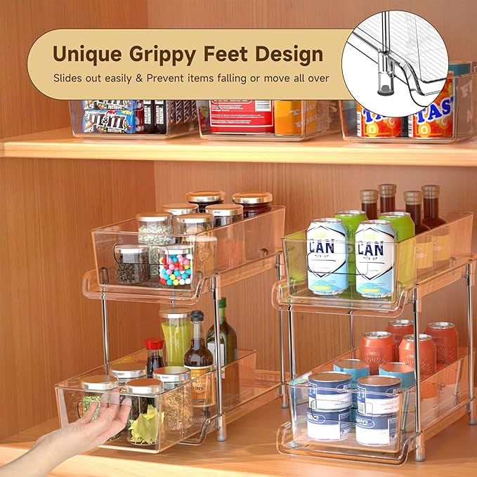 HIHEGD 2 Tier Bathroom Storage With Dividers, Clear Under Sink Pull Out Organizer for Kitchen Pantry, Medicine Cabinet-NeatNest