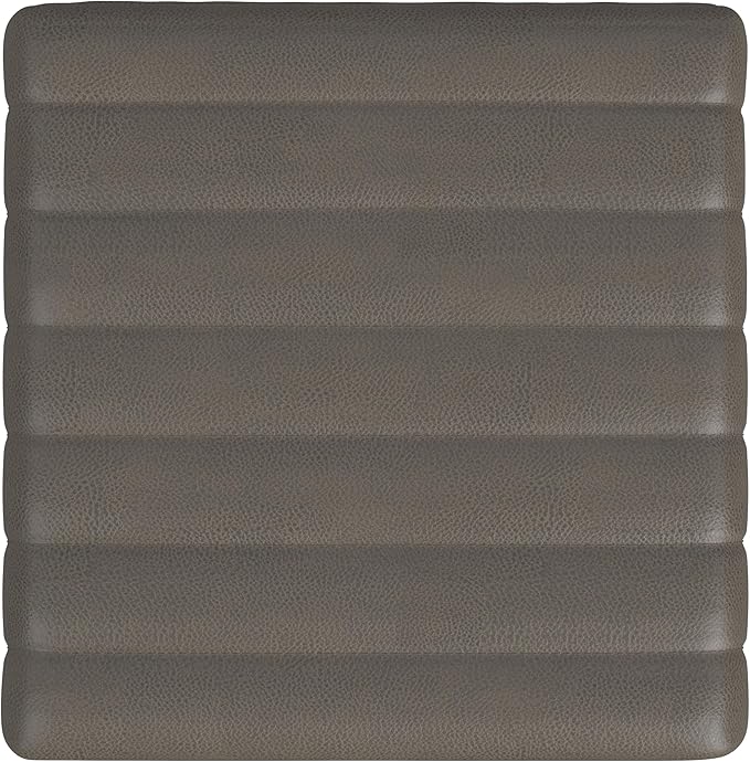 HomePop Modern Channel Tufted Faux Leather Ottoman Home Décor|Ottoman for Living Room & Bedroom - Pewter Gray Faux Leather