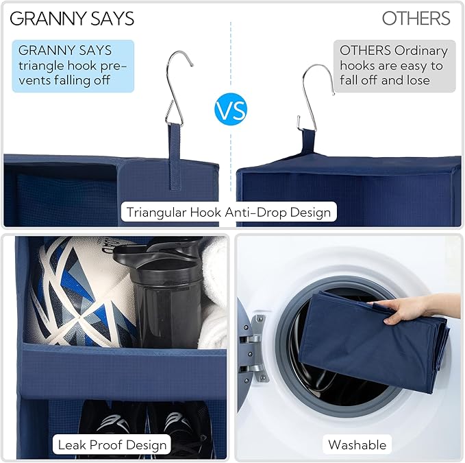 GRANNY SAYS 3-Shelf Closet Organizers and Storage, Foldable Hanging Closet Organizer, Closet Hanging Shelves with 2 Metal Hooks, Leak-Proof Hanging Organizer for Closet, Navy, 2-Pack-NeatNest