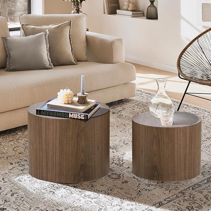 kevinplus Walnut Nesting Coffee Table Set of 2