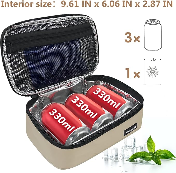 Gloppie Small Lunch Bag - Insulated Lunch Box, Mini Lunchbox Lunch Cooler Bag, Petty Food Containers, Snack Bag, for Adult, Khaki-NeatNest