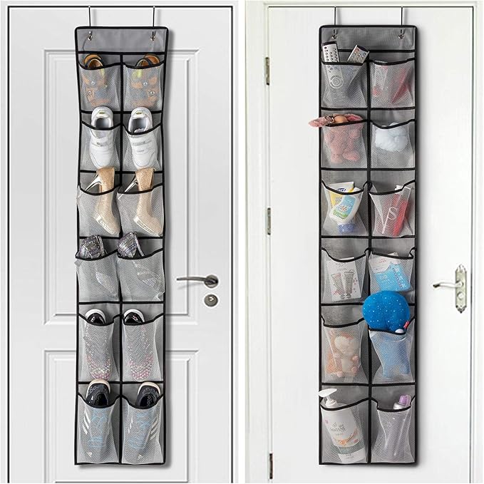 KEEPJOY Over The Door Shoe Organizer 2 Pack,Mesh Pockets Hanging Shoe Rack Over The Door,Shoe Storage Closet with 4 Hooks,Washable and Breathable Fabic,Large Size 57.5×12.6inch(Grey)-NeatNest