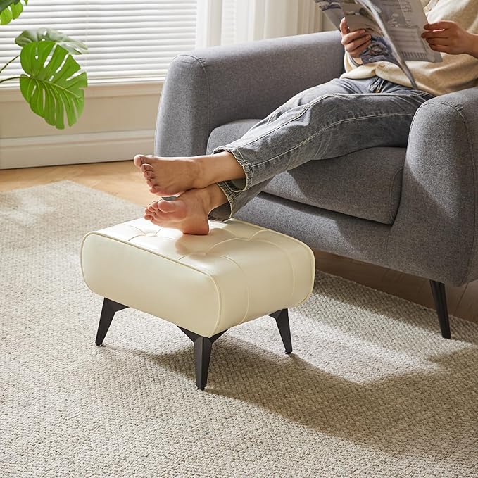 YMYNY Ottoman, Foot Stool with Metal Legs, Faux Leather Stool, Pouf Couch Stool, Modern Multifunctional Small Square Accent Small Table for Bedroom, Living Room 15.75"D×11.81"W×10.24"H White UHBD037W