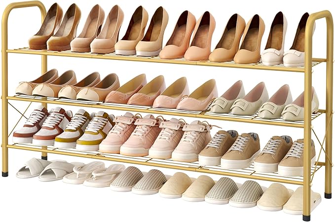 Hoctieon 3 Tier Mesh Style Shoe Rack, Entryway Shoe Shelf, Shoe Storage Organizer, Shoe Rack for Closet, Space Save for Bathroom, Garage, Hallway, Bedroom, Living Room, Gold-NeatNest