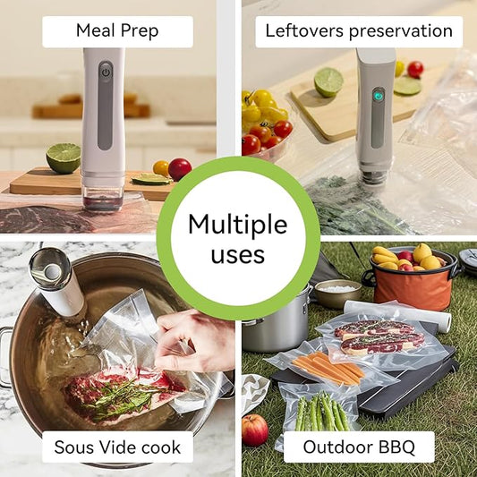 Compact Vacuum Sealer Machine for Food Preservation with 30 Reusable Vacuum Storage Freezer Bags, Portable Handheld Food Saver, Suitable for Meal Prep, Sous Vide Cook, Outdoor BBQ, Kitchen Leftover-NeatNest