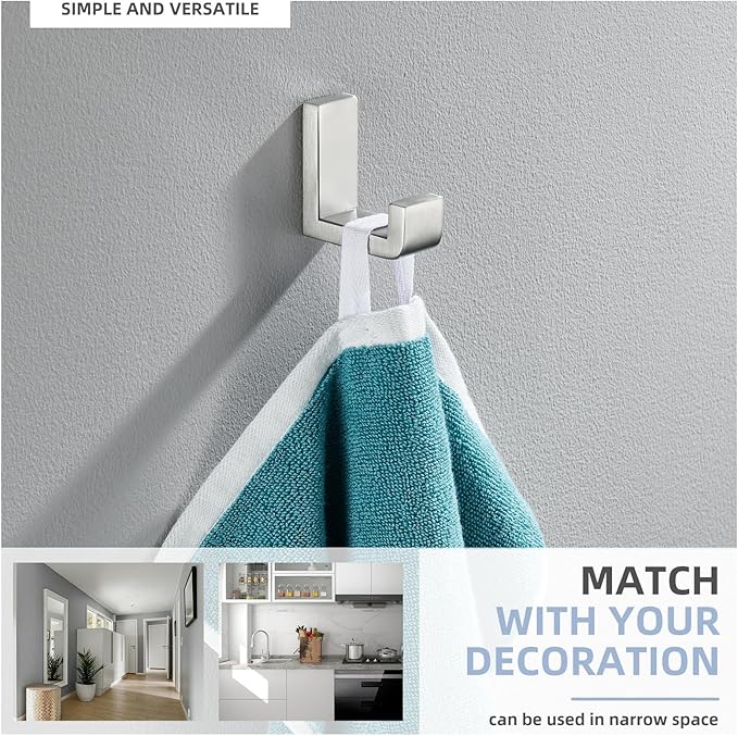Angle Simple Towel Hook for Bathroom, SUS 304 Stainless Steel Shower Robe Coat Hook for Wall, Brushed Nickel