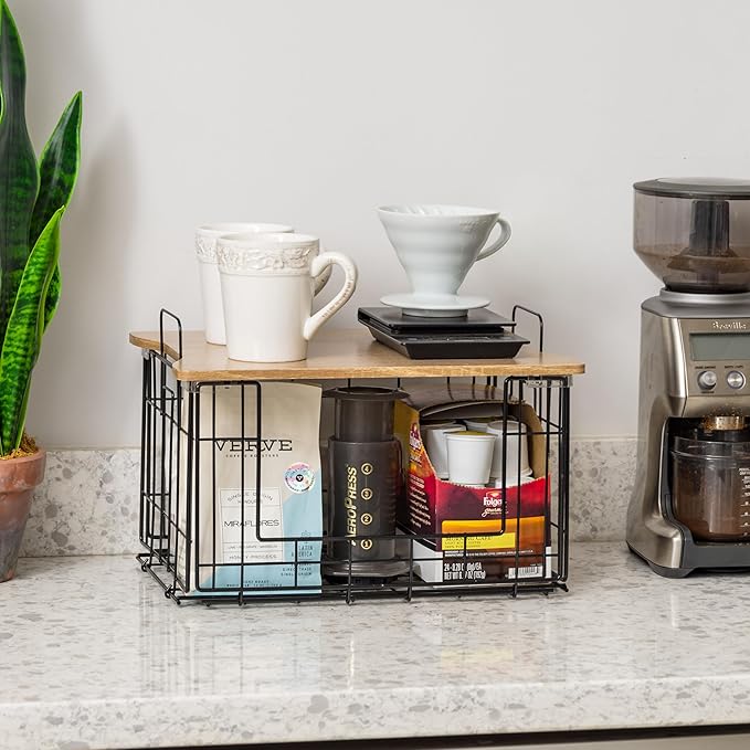IRIS USA Wire Basket for Pantry Organizers and Storage, 2 Pack, Potato and Onion Storage, Easy Assembly, Stackable Storage Bins, Kitchen Cabinet Bathroom Shelf Organizers for Veggie, Fruit, Snack