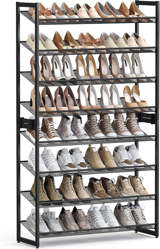 SONGMICS Shoe Rack, 8-Tier Shoe Organizer, Metal Rack for Garage, Set of 2, 4-Tier Stackable Shelf, with Adjustable Flat or Angled Shelves, 32-40 Pairs, Ink Black ULMR08B-NeatNest
