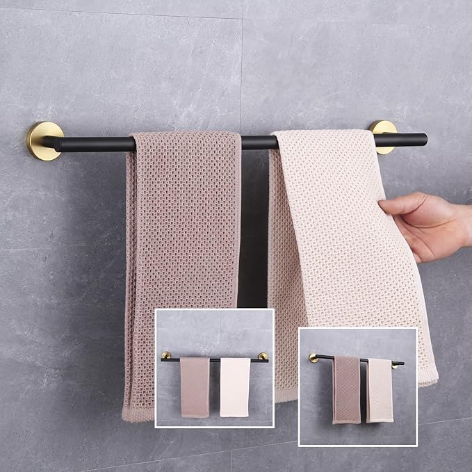 GERZWY SUS 304 Stainless Steel 24-Inch Bathroom Towel Bar Modern Round Style Bath Towel Bar Wall Mount (Black & Gold) AG1101C60-BD
