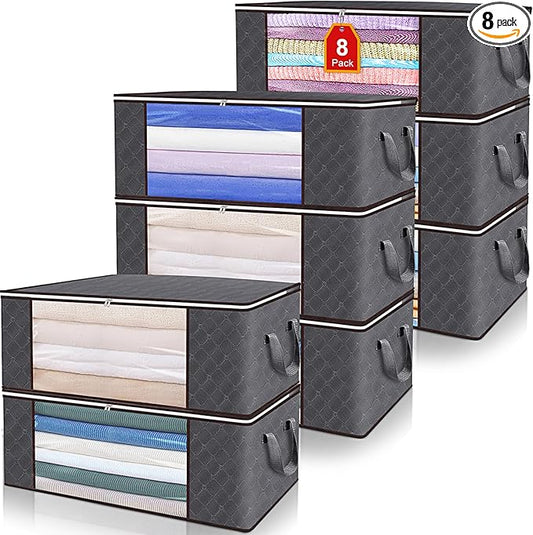 Fabric Bedding Storage Bag For Comforters And Blankets With Zipper, 8 Pack-NeatNest