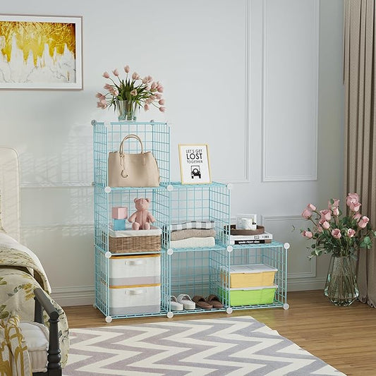 C&AHOME Wire Cube Storage, 6 - Cube Organizer Metal C Grids, Modular Shelves Units, Closet Organizer, Ideal for Home, Office, Living Room, 36.6”L x 12.4”W 36.6”H, Blue UWCS3006B-NeatNest