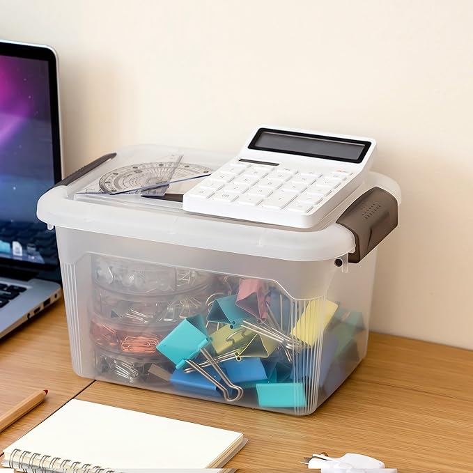 Citylife 4 Packs 6 QT Storage Bins with Lids Clear Plastic Bins with Grey Handle Stackable Storage Containers for Organizing-NeatNest