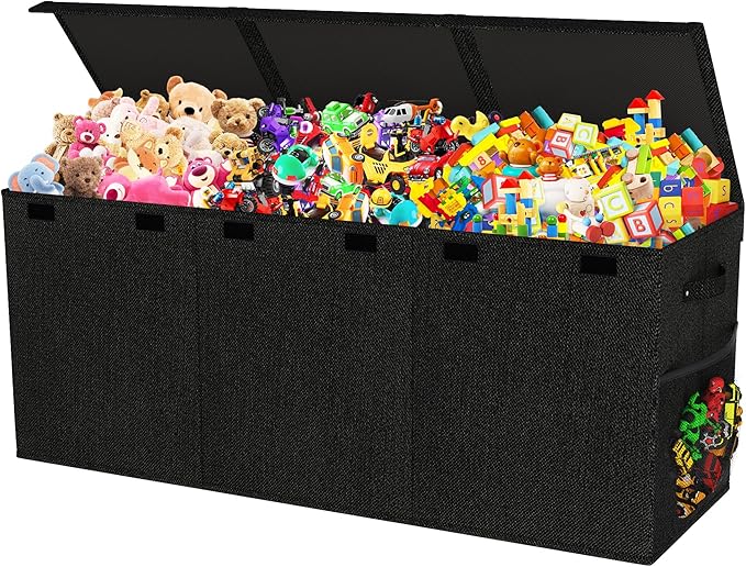 Extra Large Toy Box, Collapsible Sturdy Kids Toy Chest for Boys, Girls, 40"x14"x16" Storage Organizer Toddler Storage Bins with Lids, Toybox Basket for Living Room, Bedroom, Nursery, Black