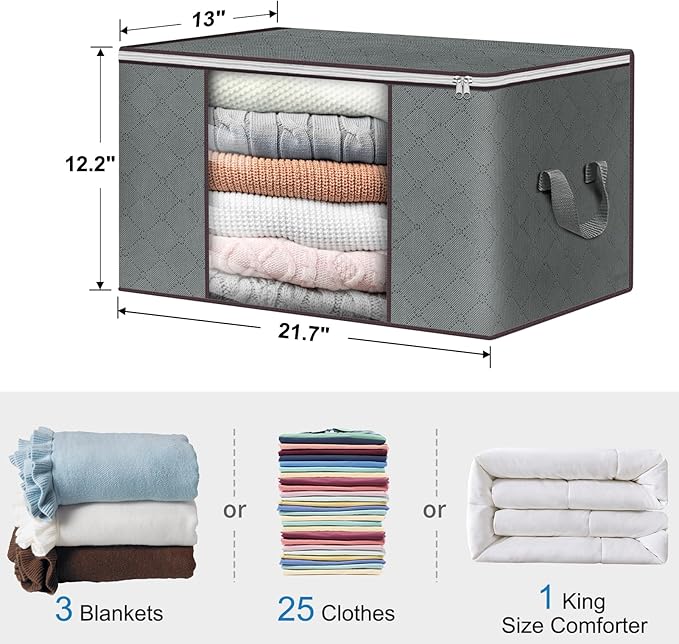 Budding Joy Clothes Storage, Foldable Large Storage Bags, Storage and Organization for Clothing, Blanket, Comforter, Clothes, Pillows, Toys, Closet Organizers with Enhanced Handle, 60L 12 Pack-NeatNest