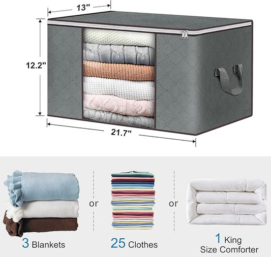 Budding Joy Clothes Storage, Foldable Large Storage Bags, Storage and Organization for Clothing, Blanket, Comforter, Clothes, Pillows, Toys, Closet Organizers with Enhanced Handle, 60L 12 Pack-NeatNest