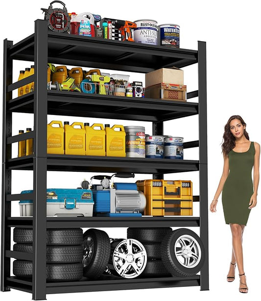 Heavy Duty Garage Shelving, 87" H x 47.2" W x 23.6" D, 3000 lbs Load Capacity, Sturdy Steel Metal Shelves for Storage, Industrial Black 5-Tier Shelving Rack for Garage, Basement, and Workshop-NeatNest