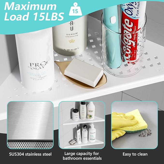 Corner Shower Shelves, 10” Recessed Tile Shower Shelf Matte White, 304 Stainless Steel Grout in Corner Tile Shower Shelves, No Drilling, 2 Pack-NeatNest