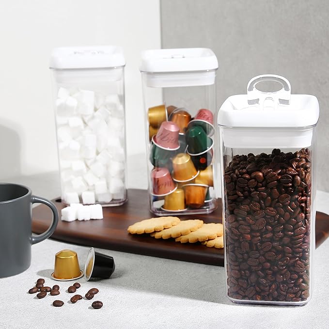 Felli Flip Tite Food Storage Container with Lid Airtight 4" Ring Seal Flip Top, Stackable Acrylic Canister Jar for Pantry Kitchen Counter, Snack Coffee Bean Granola Pet Treats Cracker Holder (1.3 qt)-NeatNest