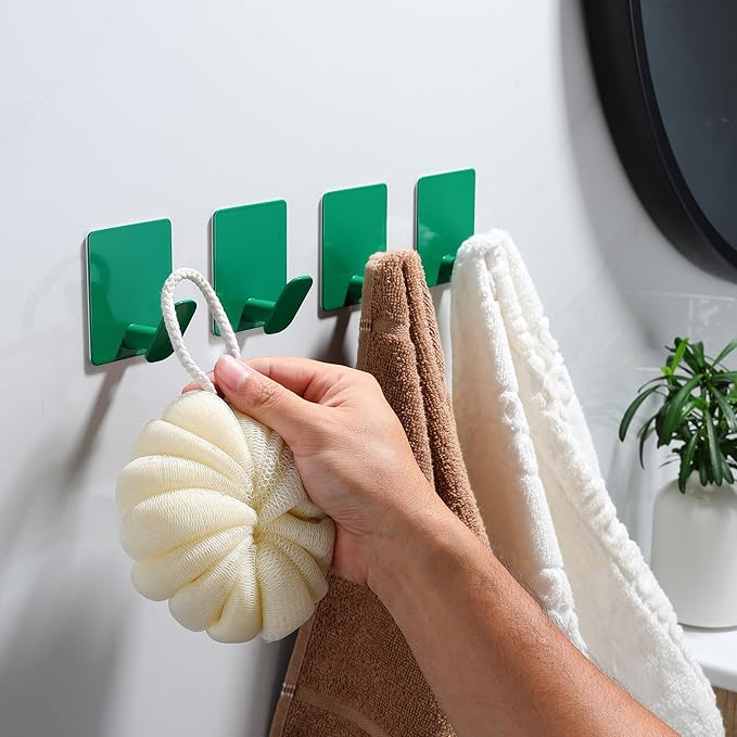 DELITON 4 Pack Green Wall Hooks for Hanging Towels, Robe, Coat, Decorative Shower Hooks Stainless Steel Rust Proof-NeatNest