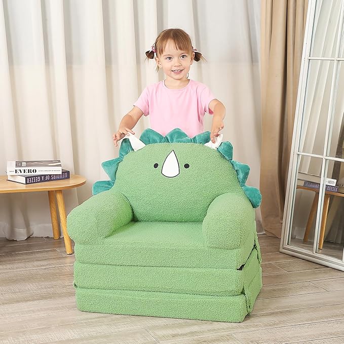 Foldable Kids Sofa, Triceratops Toddler Couch with Tri Folding Foam Cushions, Comfy Kids Couch for Age 3-6-NeatNest