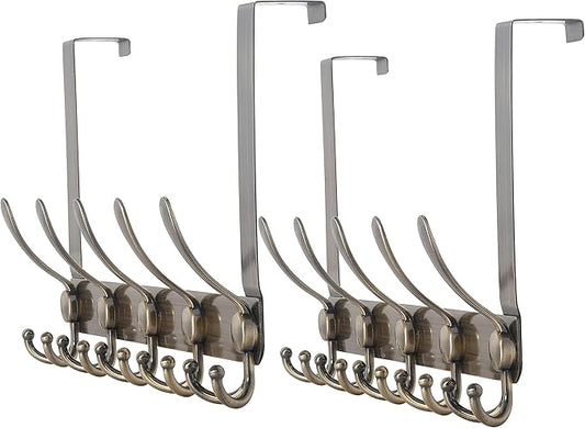 Dseap Over The Door Hook Hanger - 5 Tri Hooks, Heavy Duty Over The Door Towel Rack Coat Rack for Clothes Hat Towel, Bronze, 2 Packs