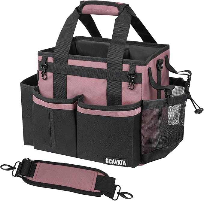 Compact Wearable Cleaning Caddy, Small Cleaning Caddy Supplies Organizer with Handle & Shoulder Straps for Housekeepers, Under Sink & Car Cleaning Tool Organizers Bag (LotusPink)-NeatNest