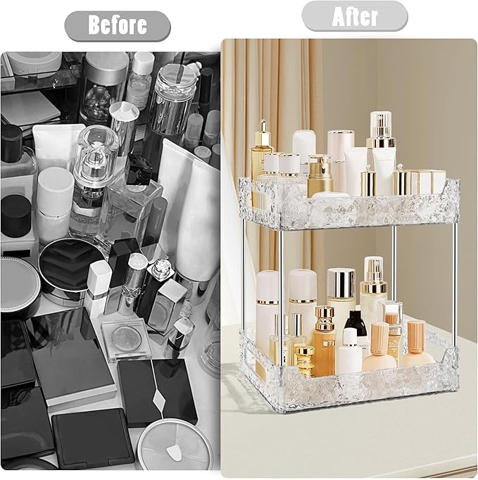 2-Tier Bathroom Counter Organizer Countertop Storage, Dresser Organizer Vanity Tray for Makeup, Perfume Organizer Cosmetics Skincare Shelf - Clear-NeatNest