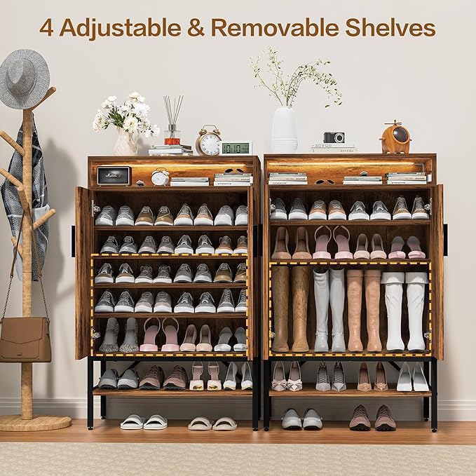7-Tiers Shoe Storage Cabinet for Entryway, Shoe Rack Organizer Cabinet with Doors and Adjustable Shelves Living Room, Bedroom, Hallway-NeatNest