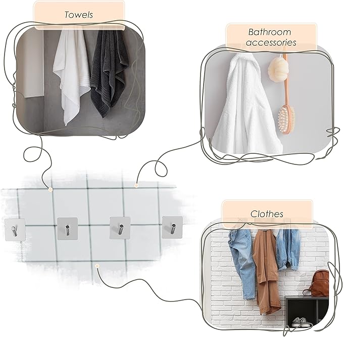 Brushed Nickel Self Adhesive Towel Hooks for Bathroom Wall Door Mounted - SUS304 Stainless Steel Strong Strips Stick on 3M Wall Hooks for Hanging Coat, Hat, Bag, Key, Jacket – 6 Pack-NeatNest