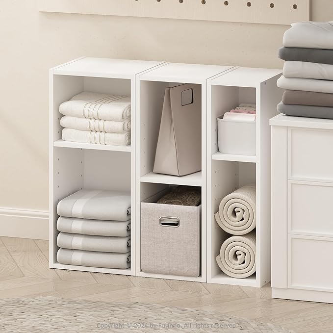 Furinno Reed 2-Tier Multipurpose Closet Storage Organizer Shelf, 8-Inch Width, White-NeatNest