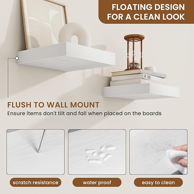 fuqing Floating Shelves for Wall, Bathroom Shelf Wall Mounted for Storage, Shelves with Invisible Bracket for Bedroom, Kitchen, Living Room, Farmhouse Small Book Shelf, 6.5 Inch Set of 3, White-NeatNest