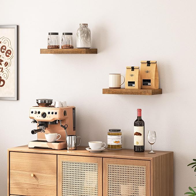 HOOBRO Floating Shelves for Wall, Wall Mounted Shelf Set of 2, 15.7" Hanging Shelf with Invisible Brackets, for Wall in Bathroom, Bedroom, Toilet, Kitchen, Living Room, Office, Rustic Brown BF40BJ01-NeatNest