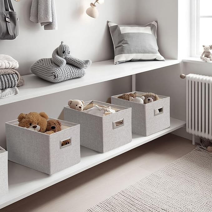 DECOMOMO Storage Bins for Shelves Robust Fabric Closet Bins for Shelves Toy Storage Clothes Books (Pack of 3 – Light Grey)-NeatNest
