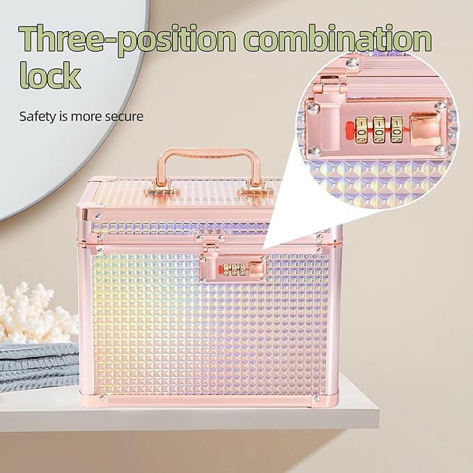 Medication Combination Lock Boxes with Code for Personal Items, Medicine Lockbox for Documents 10 x 7.25 x 7.75 Inches Rose Gold
