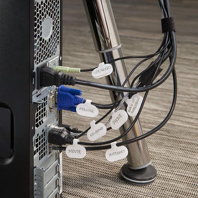 Cable Labels by Wrap-It Storage, Regular, White (36 Pack) - Write On Cord Labels, Wire Labels, Cable Tags and Wire Tags for Cable Management and Electronics, Computers. Great Stocking Stuffer-NeatNest