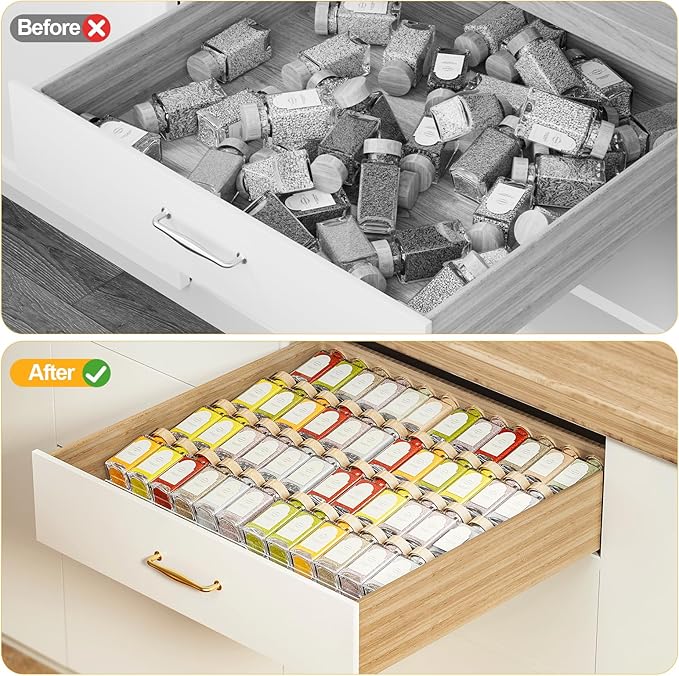 2-Tier Spice Drawer Organizer 4 Pack, Expandable from 11" to 22" Clear Acrylic Spice Rack for Drawer, Kitchen Spice Organization, Seasoning Organizer Holds Up to 48 Jars(Jars Not Included)-NeatNest