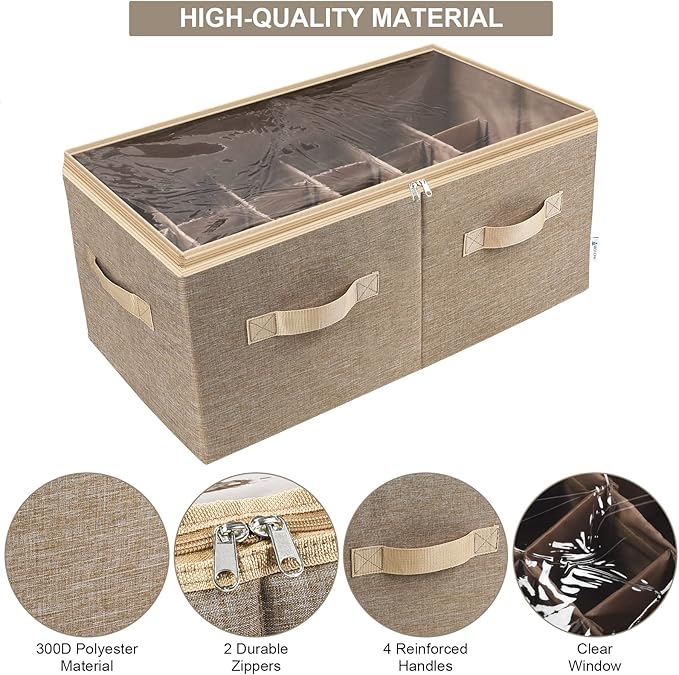 Moteph Shoe Organizer for Closet - Shoe Storage Organizer for Closet Organization with Clear Cover & Adjustable Dividers, Shoe Rack & Basket - (Light Brown, Large - 24 Pairs)-NeatNest