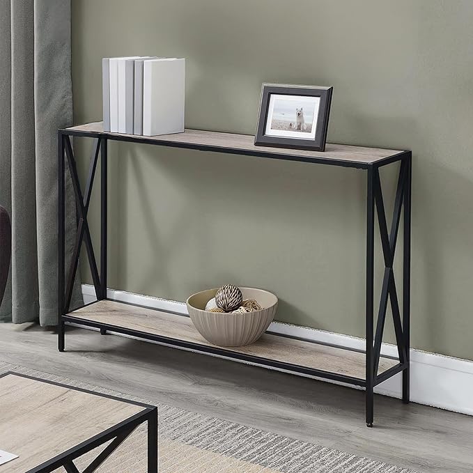 Convenience Concepts Tucson Console Table 47.25" - Modern Sofa Table with Storage Shelf, Entryway Hall Table for Living Room, Sandstone/Black-NeatNest
