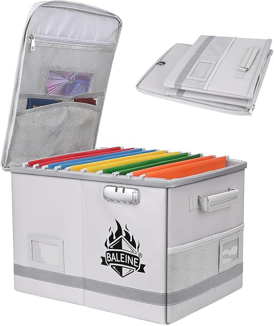 BALEINE Fireproof Document Box with Lock, Portable Fireproof Document Bag Waterproof Fire Proof File Boxes for Documents, File Organizer Box for Important Paperwork (Sliver, 16''x12.5''x11.5'')
