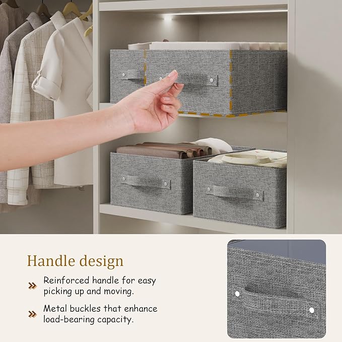 Collapsible Storage Boxes Bins, Fabric Laundry Baskets, Cube Organizer Bins for Organizing Home, Office and Closet, Grey, 3 Pack, 16.1x9.8x6.4in-NeatNest