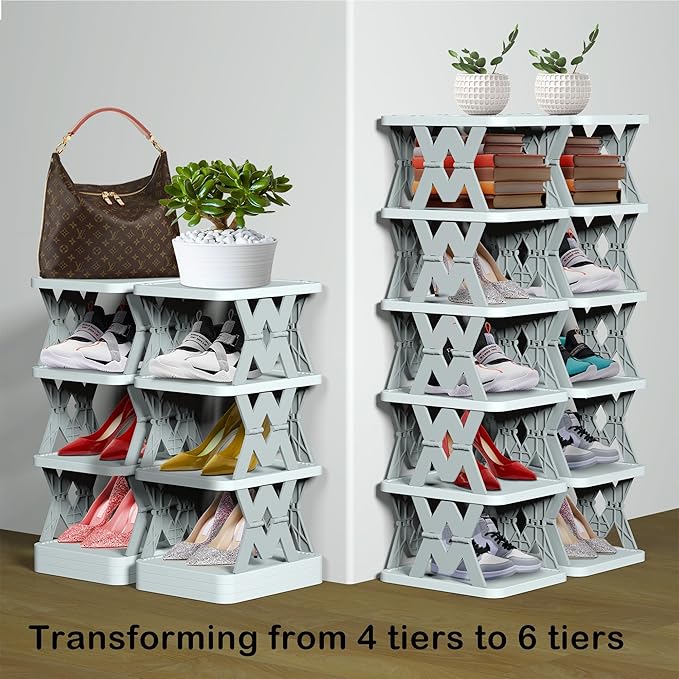 Shoe Rack, 6 Tier Small Shoe Organizer Without Assembly, Foldable Shoe Rack for Entryway, Front Door Entrance, Bedroom, Small Spaces, White-NeatNest