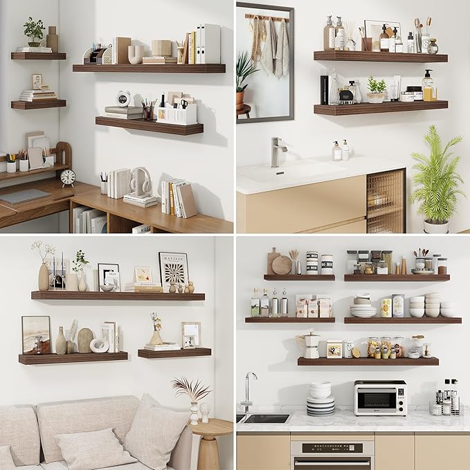 fuqing Floating Shelves for Wall, Bathroom Shelf Wall Mounted for Storage, Shelves with Invisible Bracket for Bedroom, Kitchen, Living Room, Farmhouse Small Book Shelf, 36 Inch Set of 2, Walnut-NeatNest