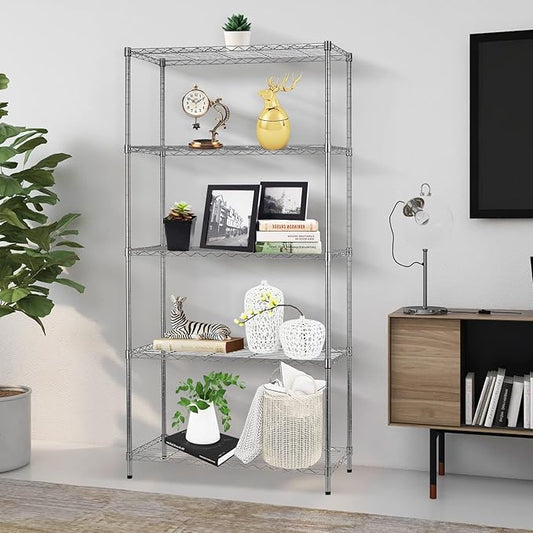 BNSPLY 5 Tier Wire Shelving Unit, Height Adjustable Wire Shelves, Metal Storage Rack Organizer for Laundry, Kitchen, Bathroom, Pantry, Closet (13.5" D x 29" W x 59" H, Chrome)-NeatNest