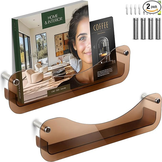 Gomos Acrylic Magazine Holder – Magazine Rack Wall Mounted, Wall Magazine Holder, Acrylic Book Shelves, Brochure Holder Wall Mount, Magazine Display for Books and Journals (Smoked)