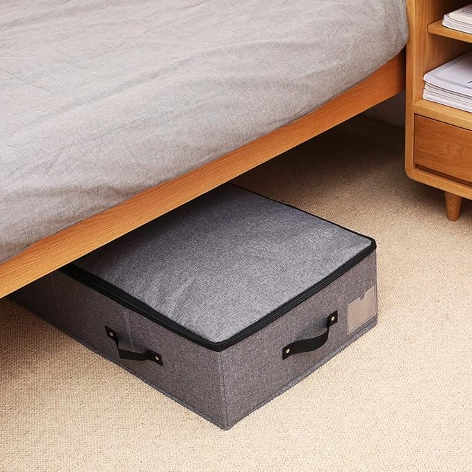 AMJ Extra Length Under Bed Storage Organization Containers for Shoes, Clothing, Bedding, 35.5 x 16.5 x 7“, Black Gray-NeatNest