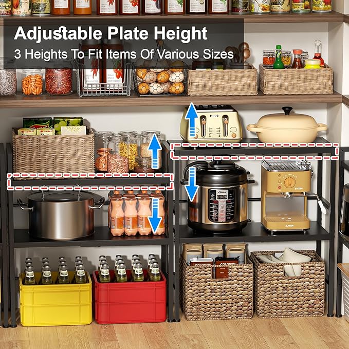 Expandable Metal Storage Shelves, 300 LBS Heavy Duty Metal Shelving Unit Rack For Pots And Pans Appliances Heavy Items, Adjustable 2 Tier Storage Shelf Rack Organizer For Kitchen Pantry Garage Laundry-NeatNest