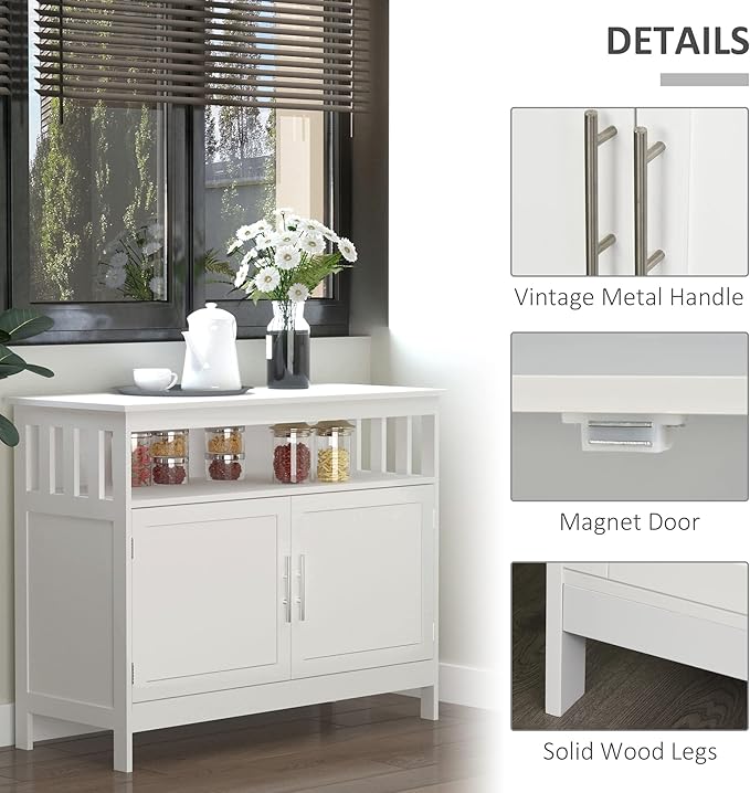 HOMCOM Sideboard Buffet Cabinet, Modern Coffee Bar Cabinet with 2-Level Shelf and Open Compartment, White-NeatNest