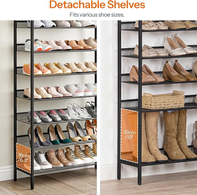 HOOBRO 10-Tier Shoe Rack, 29.5"L Shoe Shelf, Large Capacity Shoe Storage Organizer for 27+ Pairs of Shoes, Front Door Entrance, Entryway, Hallway, Closet, Space Saver, Rustic Brown and Black BF110XJ01-NeatNest